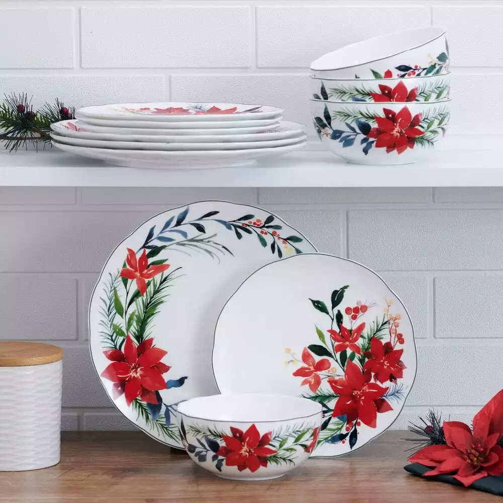 Deals ✔️ Mikasa® Merry Poinsettia 12 Piece Dinnerware Set, Service For 4 🎁 4 Deals ✔️ Mikasa® Merry Poinsettia 12 Piece Dinnerware Set, Service For 4 🎁 - Image 2