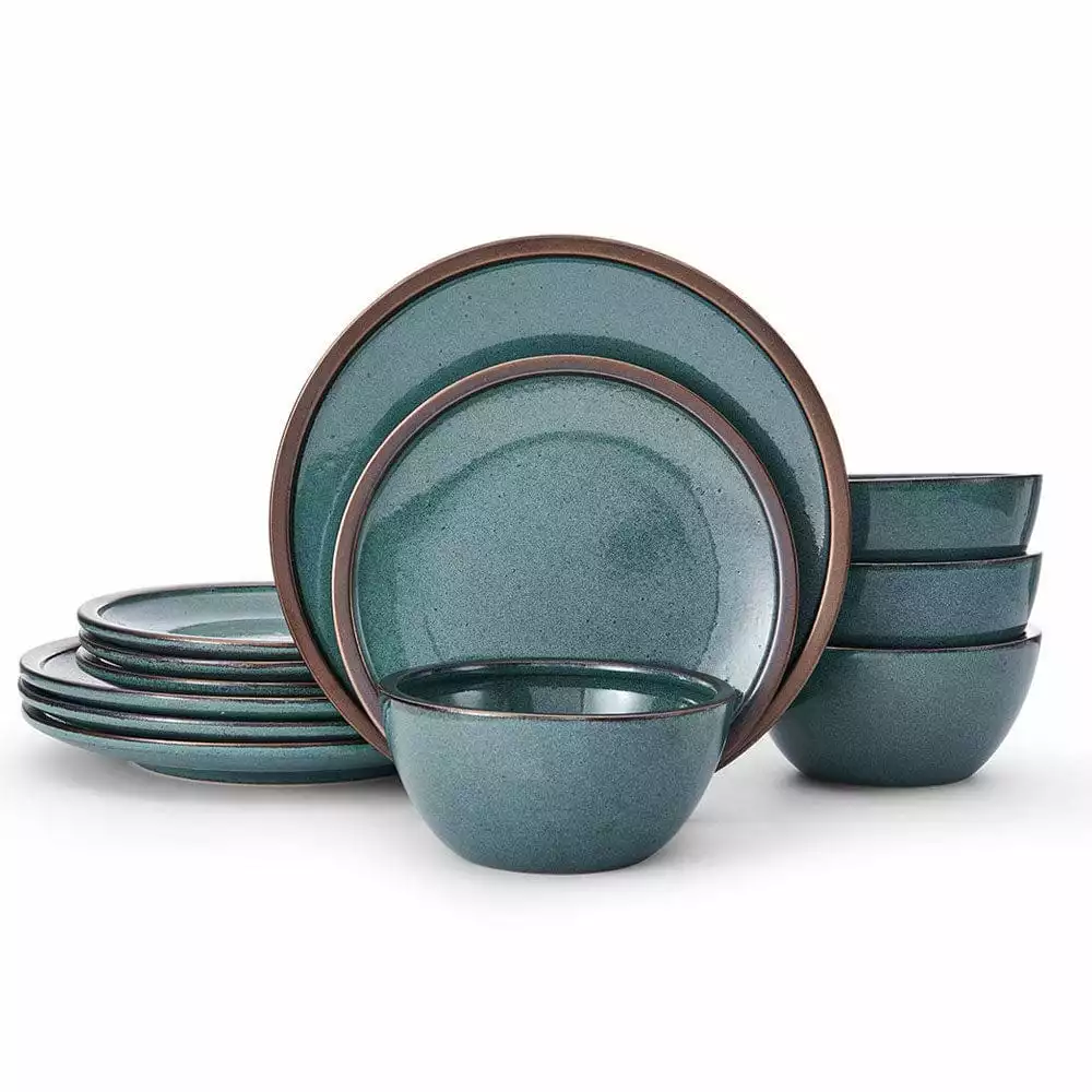 New 🤩 Mikasa® Barrett Green 12 Piece Dinnerware Set, Service for 4 💯 3 New 🤩 Mikasa® Barrett Green 12 Piece Dinnerware Set, Service for 4 💯