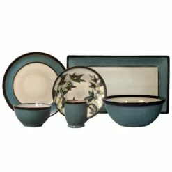 Promo 🤩 Gourmet Basics® Belmont Round Blue Stalks Service for 8 With Serveware 💯