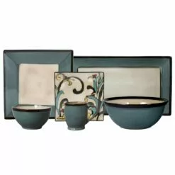 Best Pirce 🔔 Gourmet Basics® Belmont Square Blue Leaves Service for 8 With Serveware 🎉