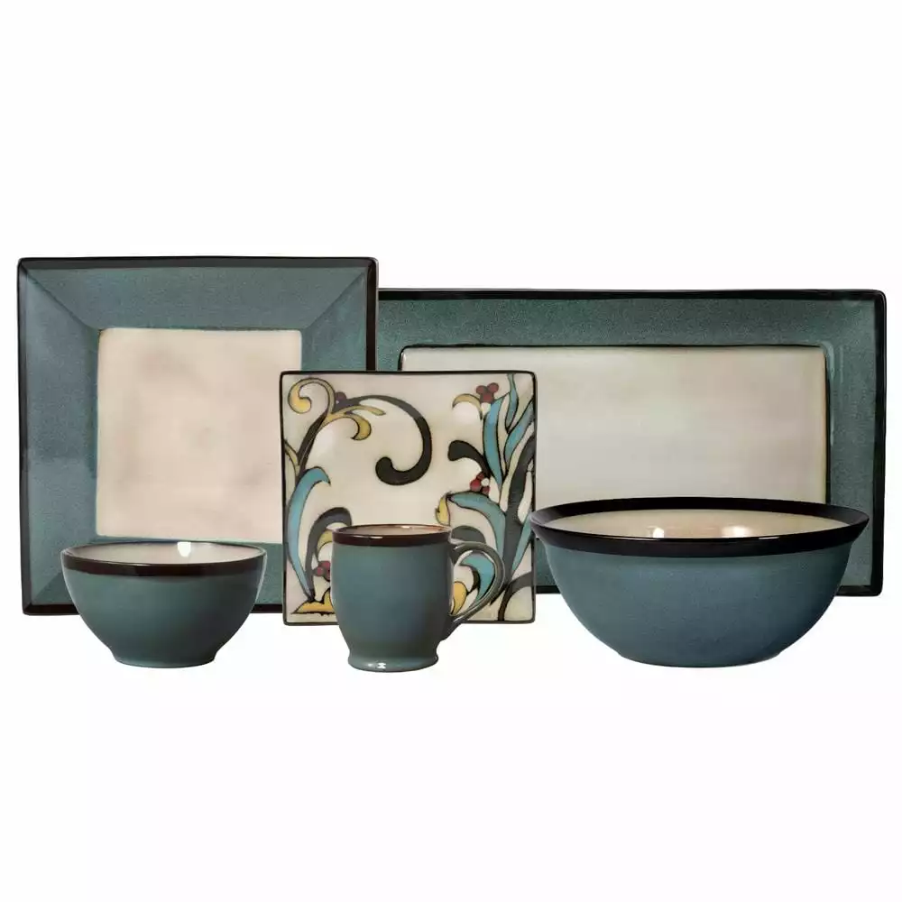 Best Pirce 🔔 Gourmet Basics® Belmont Square Blue Leaves Service for 8 With Serveware 🎉 3 Best Pirce 🔔 Gourmet Basics® Belmont Square Blue Leaves Service for 8 With Serveware 🎉