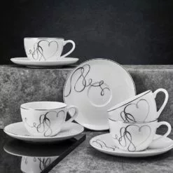Budget 🔥 Mikasa® Love Story Set of 4 Teacups and Saucers 🤩 -Cheap dinnerware Store love story set of 4 cups and saucers 5293353 3