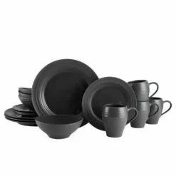 Deals 🎁 Mikasa® Swirl Graphite 16 Piece Dinnerware Set, Service for 4 ❤️