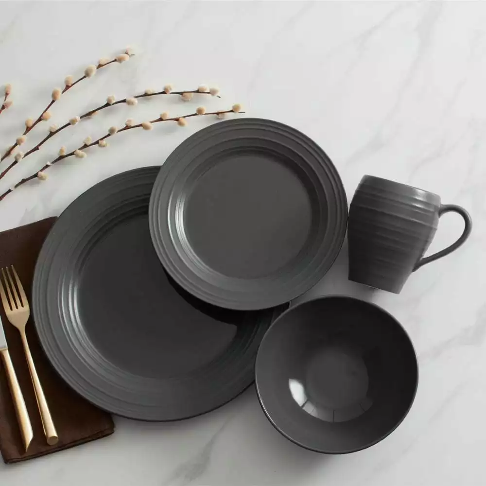 Discount 💯 Mikasa® Swirl Graphite 4 Piece Place Setting ❤️ 4 Discount 💯 Mikasa® Swirl Graphite 4 Piece Place Setting ❤️ - Image 2
