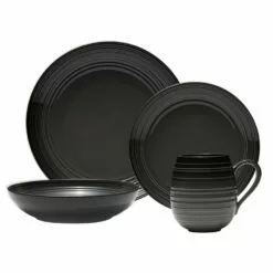 Wholesale 💯 Mikasa® Swirl Black Coupe with Graphite Ombre Accent 4 Piece Place Setting 😍