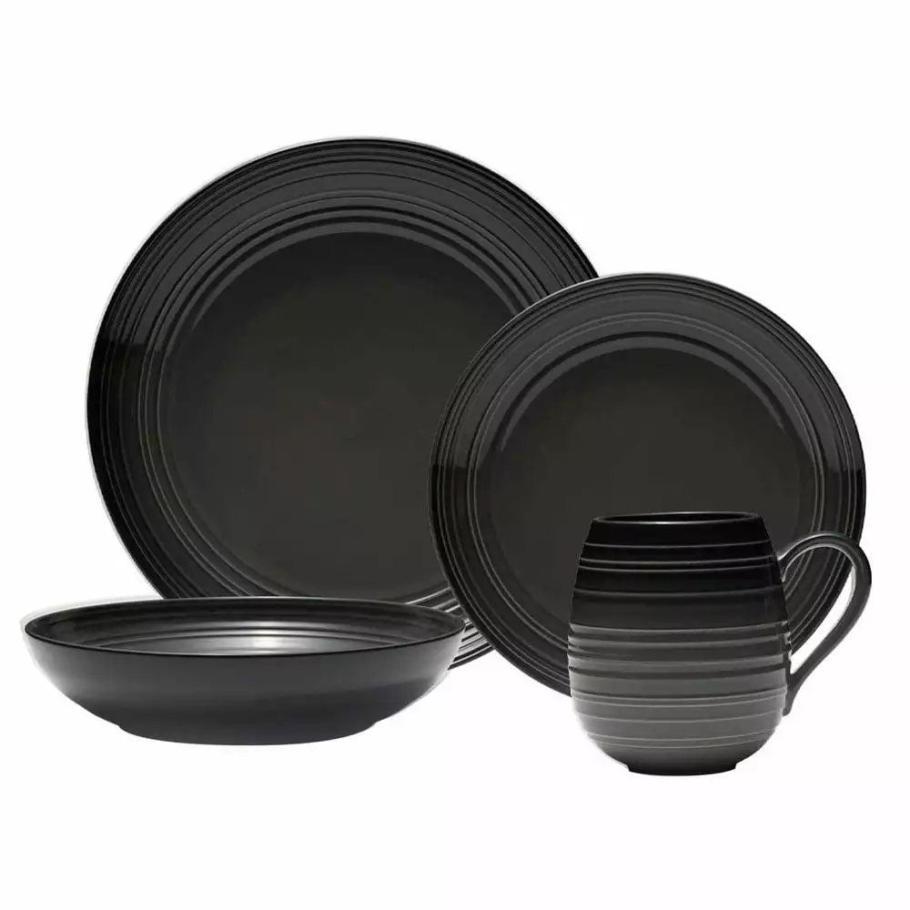 Wholesale 💯 Mikasa® Swirl Black Coupe with Graphite Ombre Accent 4 Piece Place Setting 😍 3 Wholesale 💯 Mikasa® Swirl Black Coupe with Graphite Ombre Accent 4 Piece Place Setting 😍