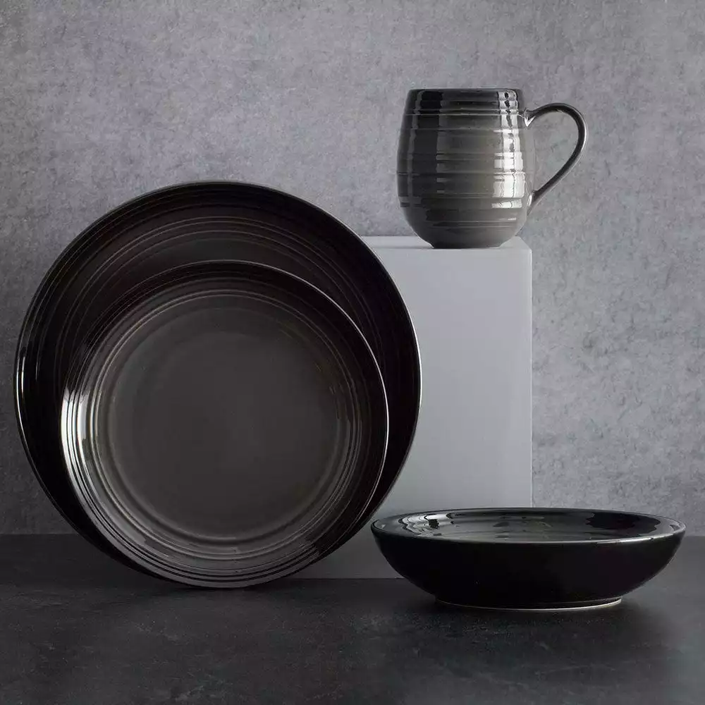 Wholesale 💯 Mikasa® Swirl Black Coupe with Graphite Ombre Accent 4 Piece Place Setting 😍 4 Wholesale 💯 Mikasa® Swirl Black Coupe with Graphite Ombre Accent 4 Piece Place Setting 😍 - Image 2