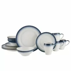 Discount 🔔 Mikasa® Swirl Ombre Blue 16 Piece Dinnerware Set, Service for 4 ✨
