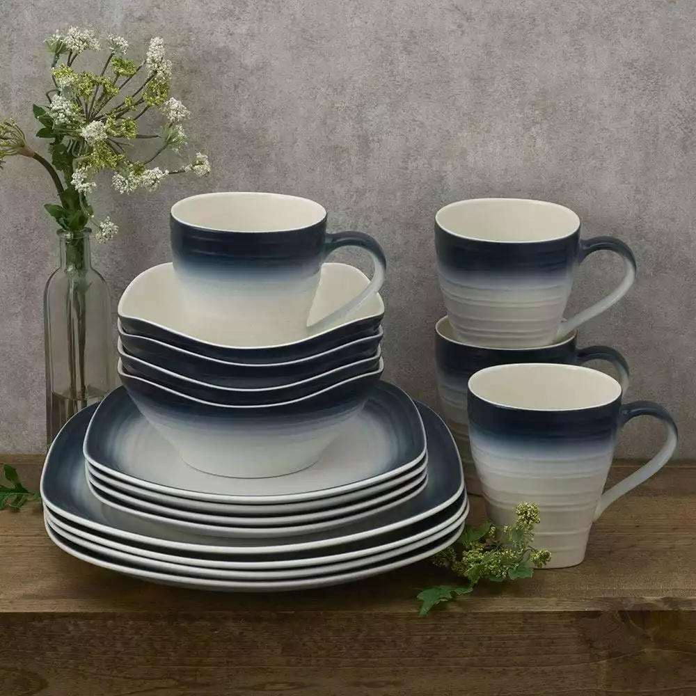 Brand new 🌟 Mikasa® Swirl Ombre Blue Square 16 Piece Dinnerware Set, Service for 4 ✔️ 4 Brand new 🌟 Mikasa® Swirl Ombre Blue Square 16 Piece Dinnerware Set, Service for 4 ✔️ - Image 2