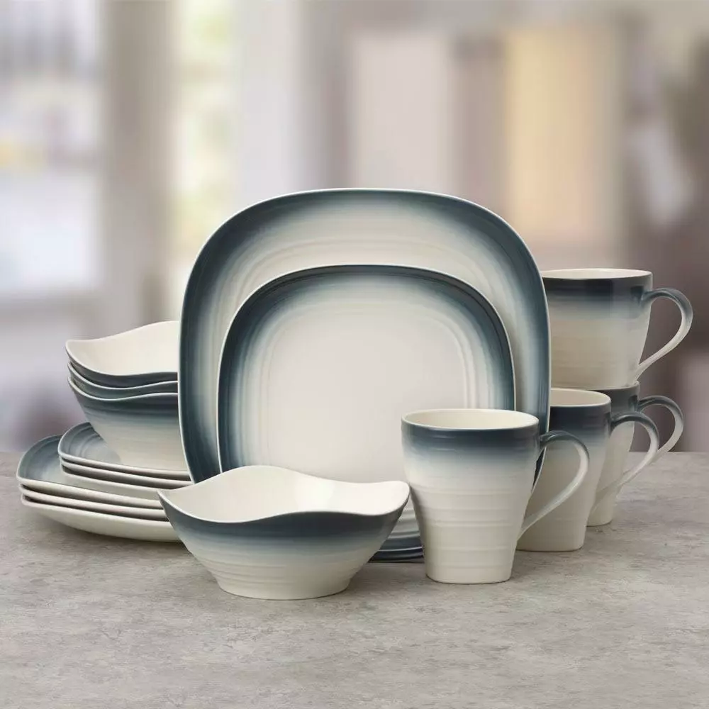 Brand new 🌟 Mikasa® Swirl Ombre Blue Square 16 Piece Dinnerware Set, Service for 4 ✔️ 5 Brand new 🌟 Mikasa® Swirl Ombre Blue Square 16 Piece Dinnerware Set, Service for 4 ✔️ - Image 3