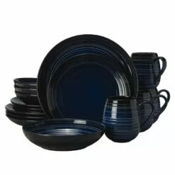 Cheap ✨ Mikasa® Swirl Black Coupe with Cobalt Ombre Accent 16 Piece Dinnerware Set, Service for 4 😀