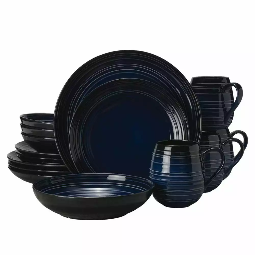Cheap ✨ Mikasa® Swirl Black Coupe with Cobalt Ombre Accent 16 Piece Dinnerware Set, Service for 4 😀 3 Cheap ✨ Mikasa® Swirl Black Coupe with Cobalt Ombre Accent 16 Piece Dinnerware Set, Service for 4 😀