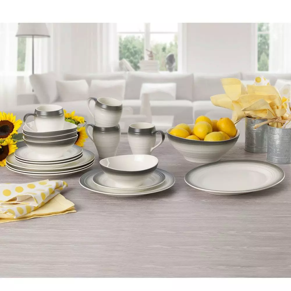 Best Sale 🧨 Mikasa® Swirl Ombre Graphite 16 Piece Dinnerware Set, Service for 4 ⭐ 4 Best Sale 🧨 Mikasa® Swirl Ombre Graphite 16 Piece Dinnerware Set, Service for 4 ⭐ - Image 2