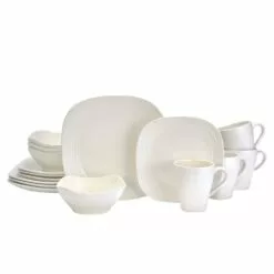 Best deal ⭐ Mikasa® Swirl White Square 16 Piece Dinnerware Set, Service for 4 🔥