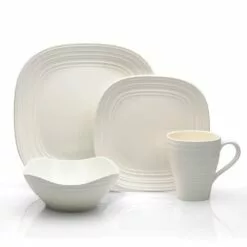 Best Sale ❤️ Mikasa® Swirl White Square 4 Piece Place Setting ⌛