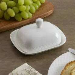 Promo 😉 Mikasa® Trellis White Covered Butter Dish ⭐ -Cheap dinnerware Store trellis white covered butter dish 5285631 3