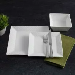 Flash Sale ❤️ Mikasa® Trellis White Square 16 Piece Dinnerware Set, Service for 4 😉 -Cheap dinnerware Store trellis white square 16 piece dinnerware set service for 4 5248525 3
