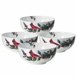 Discount ⭐ Mikasa® Winter Cardinal Set of 4 Soup Cereal Bowls 🔥